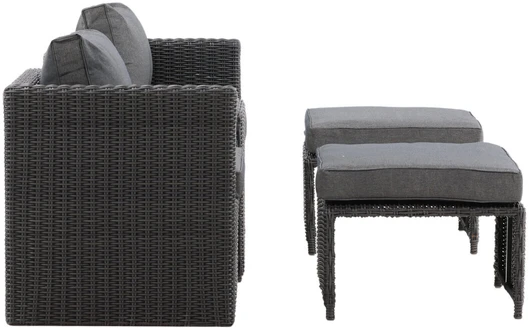Venture Design Sofos komplektas, keturi, Kėdė: 64x66 cm, Sofa: 64x65.5 cm, Stalas: 51x63 cm, Juodas
