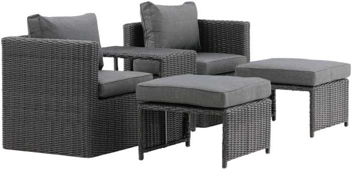 Venture Design Sofos komplektas, keturi, Kėdė: 64x66 cm, Sofa: 64x65.5 cm, Stalas: 51x63 cm, Juodas