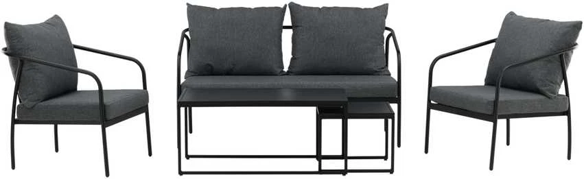 Venture Design Sofos komplektas, Sopotas, Stalas 1: 45x100x55 cm, Stalas 2: 37x45x45 cm, Kėdė: 74x72 cm, Sofė: 74x146 cm, Juoda