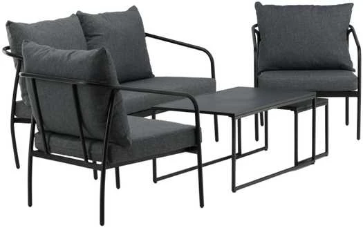 Venture Design Sofos komplektas, Sopotas, Stalas 1: 45x100x55 cm, Stalas 2: 37x45x45 cm, Kėdė: 74x72 cm, Sofė: 74x146 cm, Juoda