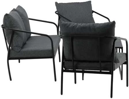 Venture Design Sofos komplektas, Sopotas, Stalas 1: 45x100x55 cm, Stalas 2: 37x45x45 cm, Kėdė: 74x72 cm, Sofė: 74x146 cm, Juoda