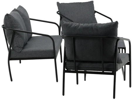 Venture Design Sofos komplektas, Sopotas, Stalas 1: 45x100x55 cm, Stalas 2: 37x45x45 cm, Kėdė: 74x72 cm, Sofė: 74x146 cm, Juoda