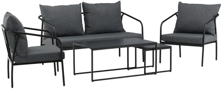 Venture Design Sofos komplektas, Sopotas, Stalas 1: 45x100x55 cm, Stalas 2: 37x45x45 cm, Kėdė: 74x72 cm, Sofė: 74x146 cm, Juoda