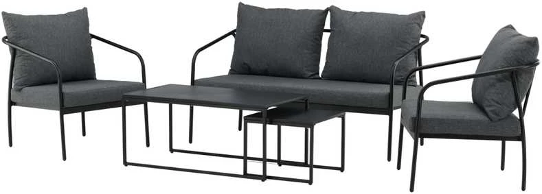 Venture Design Sofos komplektas, Sopotas, Stalas 1: 45x100x55 cm, Stalas 2: 37x45x45 cm, Kėdė: 74x72 cm, Sofė: 74x146 cm, Juoda