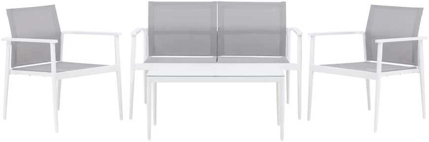 Venture Design Sofos komplektas, stalas: 45x90x60 cm Kėdė: 63x81x59 cm Sofa: 63x81x135 cm, Balta/Pilka