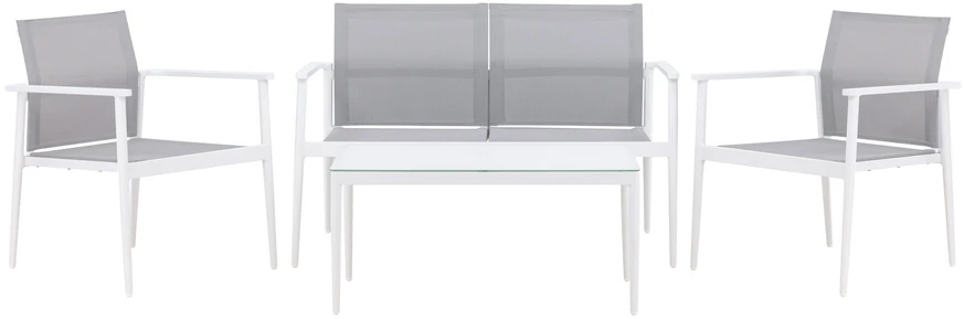 Venture Design Sofos komplektas, stalas: 45x90x60 cm Kėdė: 63x81x59 cm Sofa: 63x81x135 cm, Balta/Pilka