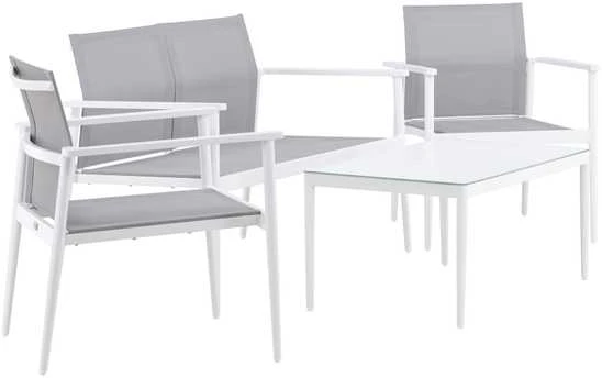 Venture Design Sofos komplektas, stalas: 45x90x60 cm Kėdė: 63x81x59 cm Sofa: 63x81x135 cm, Balta/Pilka