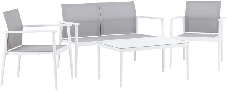 Venture Design Sofos komplektas, stalas: 45x90x60 cm Kėdė: 63x81x59 cm Sofa: 63x81x135 cm, Balta/Pilka