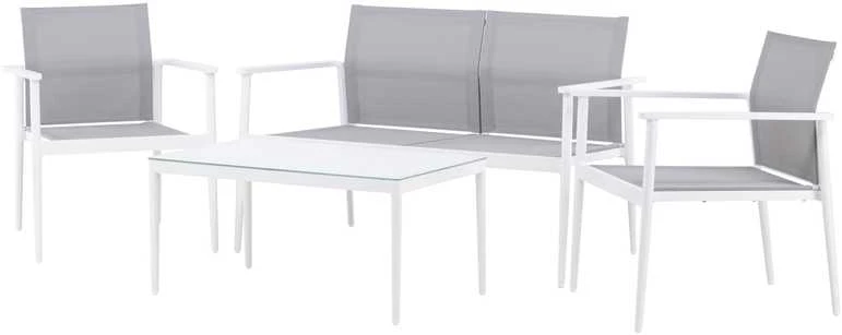 Venture Design Sofos komplektas, stalas: 45x90x60 cm Kėdė: 63x81x59 cm Sofa: 63x81x135 cm, Balta/Pilka
