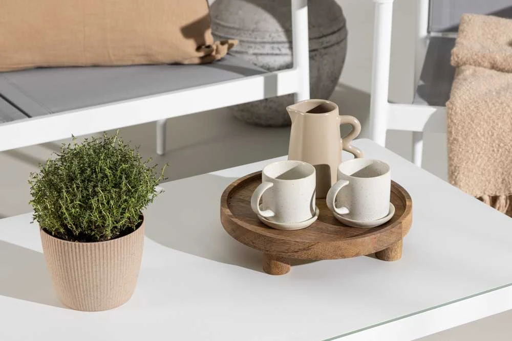 Venture Design Sofos komplektas, stalas: 45x90x60 cm Kėdė: 63x81x59 cm Sofa: 63x81x135 cm, Balta/Pilka