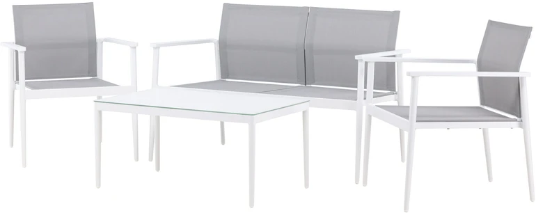 Venture Design Sofos komplektas, stalas: 45x90x60 cm Kėdė: 63x81x59 cm Sofa: 63x81x135 cm, Balta/Pilka