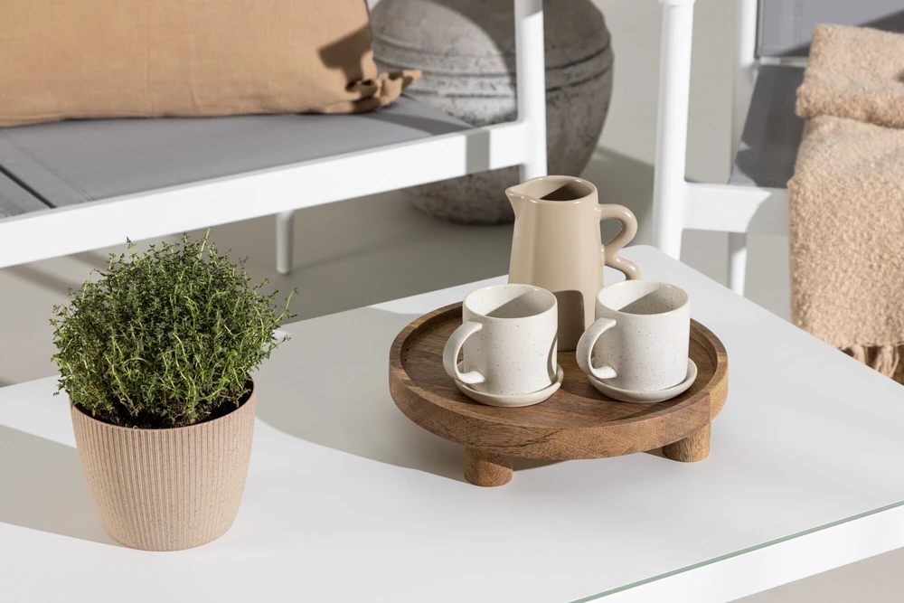 Venture Design Sofos komplektas, stalas: 45x90x60 cm Kėdė: 63x81x59 cm Sofa: 63x81x135 cm, Balta/Pilka