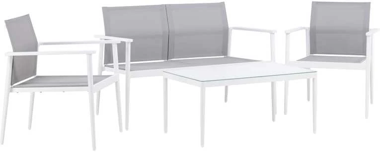 Venture Design Sofos komplektas, stalas: 45x90x60 cm Kėdė: 63x81x59 cm Sofa: 63x81x135 cm, Balta/Pilka