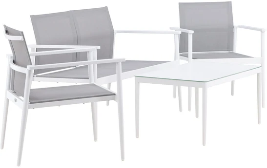 Venture Design Sofos komplektas, stalas: 45x90x60 cm Kėdė: 63x81x59 cm Sofa: 63x81x135 cm, Balta/Pilka