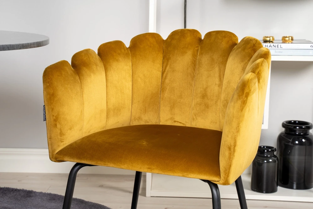 Venture Design Stalas, Estelle, ø106 cm, Juoda; Kėdė, Limhamn, 54x76 cm, Aukso spalvos