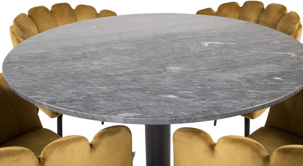 Venture Design Stalas, Estelle, ø106 cm, Juoda; Kėdė, Limhamn, 54x76 cm, Aukso spalvos