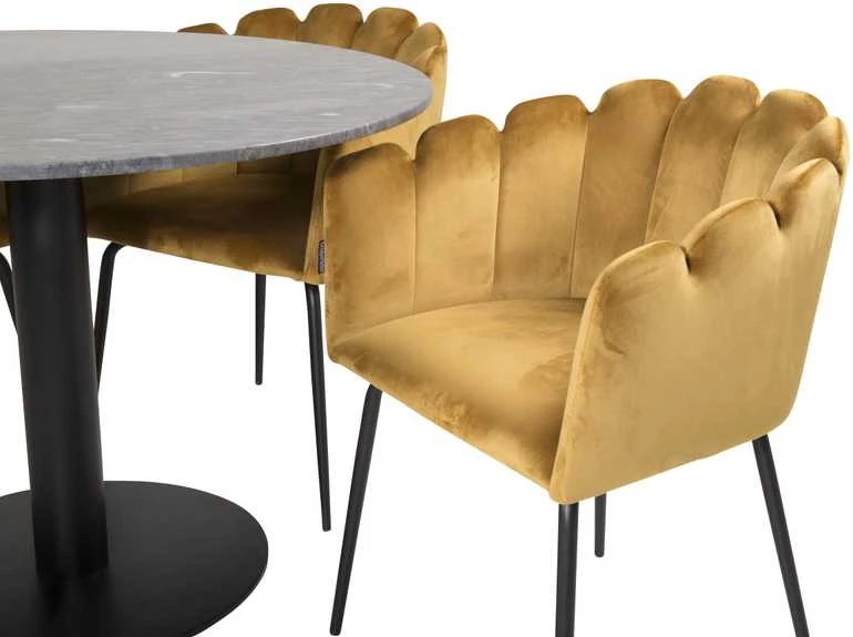 Venture Design Stalas, Estelle, ø106 cm, Juoda; Kėdė, Limhamn, 54x76 cm, Aukso spalvos