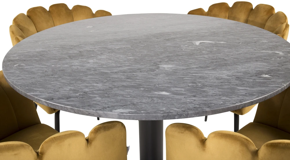 Venture Design Stalas, Estelle, ø106 cm, Juoda; Kėdė, Limhamn, 54x76 cm, Aukso spalvos