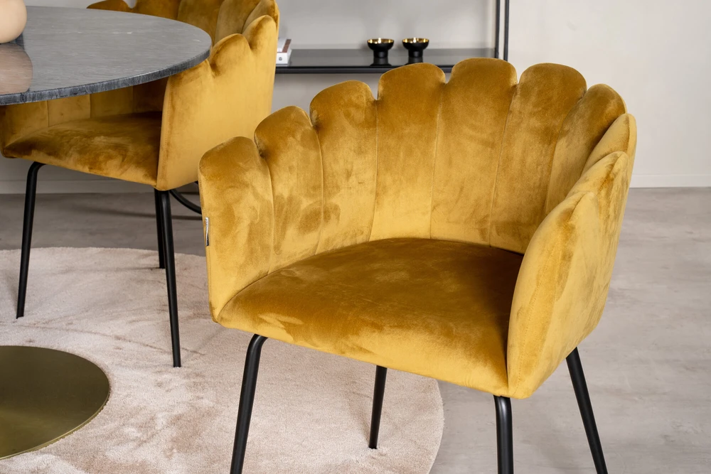Venture Design Stalas, Estelle, ø106*A75 cm, Juoda; Kėdė, Limhamn, 54x76 cm, Aukso spalvos