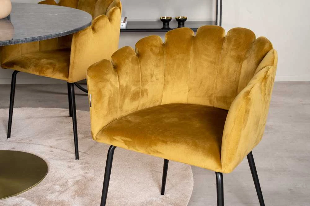 Venture Design Stalas, Estelle, ø106*A75 cm, Juoda; Kėdė, Limhamn, 54x76 cm, Aukso spalvos