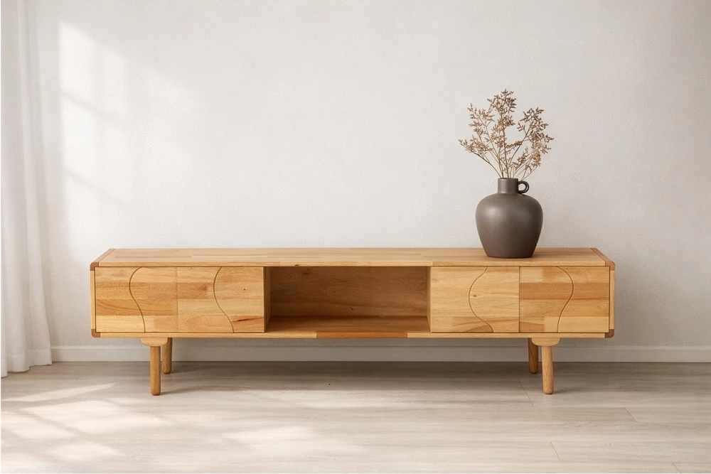 Venture Design TV spintelė Skärhamn 200x45x55 cm natūralaus kaučiuko medienos