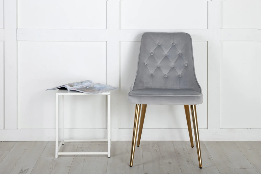 Venture Design Valgomasis kėdė, aksominis prabangus modelis, 66x50x88.5 cm, pilka