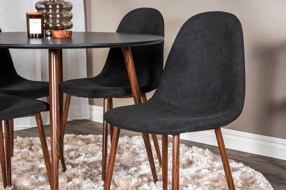 Venture Design Valgomasis komplektas, Plaza apvalus stalas su Polar kėdėmis, ⌀100 cm ir 53x87x44 cm, Juoda ir Riešutmedis