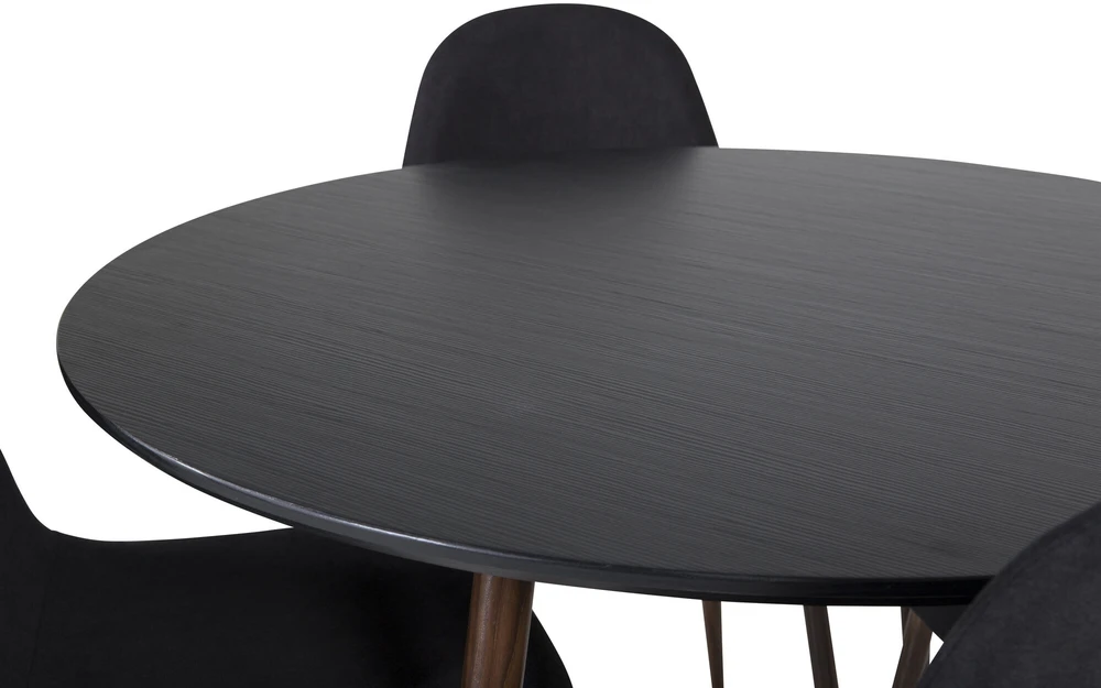 Venture Design Valgomasis komplektas, Plaza apvalus stalas su Polar kėdėmis, ⌀100 cm ir 53x87x44 cm, Juoda ir Riešutmedis