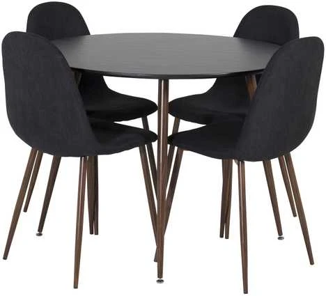 Venture Design Valgomasis komplektas, Plaza apvalus stalas su Polar kėdėmis, ⌀100 cm ir 53x87x44 cm, Juoda ir Riešutmedis