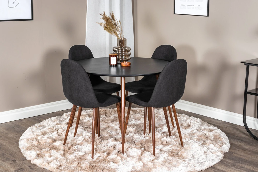 Venture Design Valgomasis komplektas, Plaza apvalus stalas su Polar kėdėmis, ⌀100 cm ir 53x87x44 cm, Juoda ir Riešutmedis