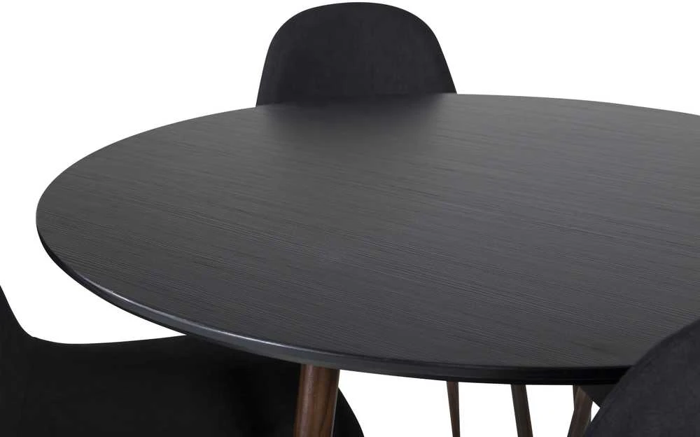 Venture Design Valgomasis komplektas, Plaza apvalus stalas su Polar kėdėmis, ⌀100 cm ir 53x87x44 cm, Juoda ir Riešutmedis