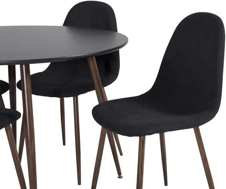 Venture Design Valgomasis komplektas, Plaza apvalus stalas su Polar kėdėmis, ⌀100 cm ir 53x87x44 cm, Juoda ir Riešutmedis