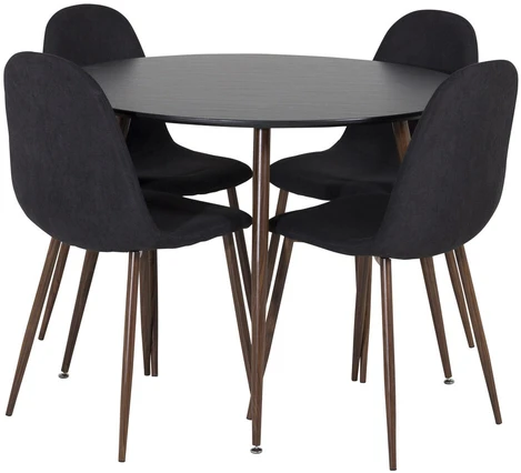 Venture Design Valgomasis komplektas, Plaza apvalus stalas su Polar kėdėmis, ⌀100 cm ir 53x87x44 cm, Juoda ir Riešutmedis