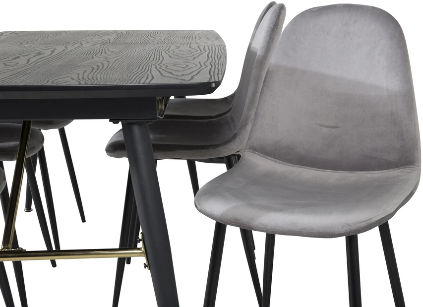 Venture Design Valgomasis stalas, auksinė ištempimo galimybė, 180x85 cm, juodas, Valgomasis kėdė, Polar, 88x42.5 cm, šviesiai pilka