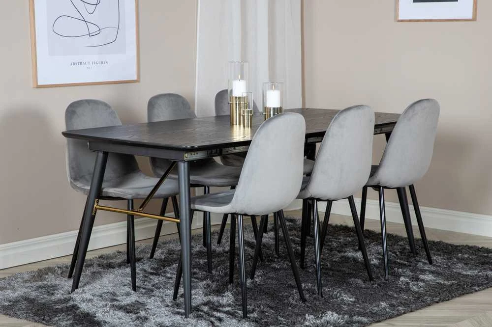 Venture Design Valgomasis stalas, auksinė ištempimo galimybė, 180x85 cm, juodas, Valgomasis kėdė, Polar, 88x42.5 cm, šviesiai pilka