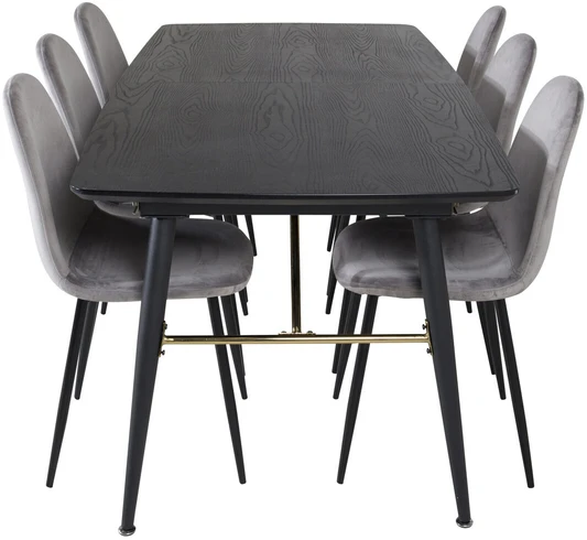 Venture Design Valgomasis stalas, auksinė ištempimo galimybė, 180x85 cm, juodas, Valgomasis kėdė, Polar, 88x42.5 cm, šviesiai pilka