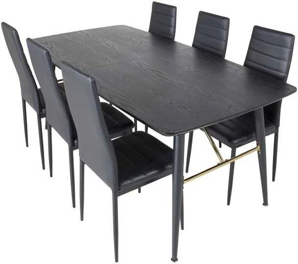 Venture Design Valgomasis stalas, auksinė ištrauka, 180x85 cm, juodas, Valgomasis kėdė, plonas aukštas atlošas, 98x42 cm, juoda