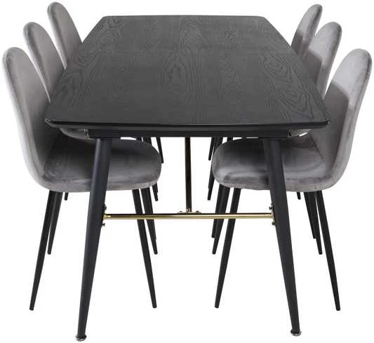 Venture Design Valgomasis stalas, auksinė ištempimo galimybė, 180x85 cm, juodas, Valgomasis kėdė, Polar, 88x42.5 cm, šviesiai pilka