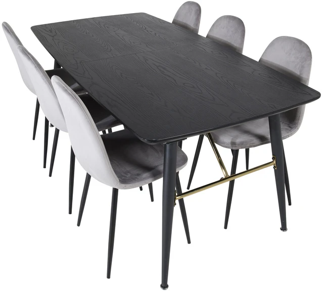 Venture Design Valgomasis stalas, auksinė ištempimo galimybė, 180x85 cm, juodas, Valgomasis kėdė, Polar, 88x42.5 cm, šviesiai pilka