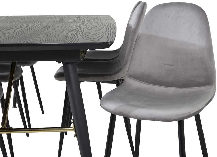 Venture Design Valgomasis stalas, auksinė ištempimo galimybė, 180x85 cm, juodas, Valgomasis kėdė, Polar, 88x42.5 cm, šviesiai pilka