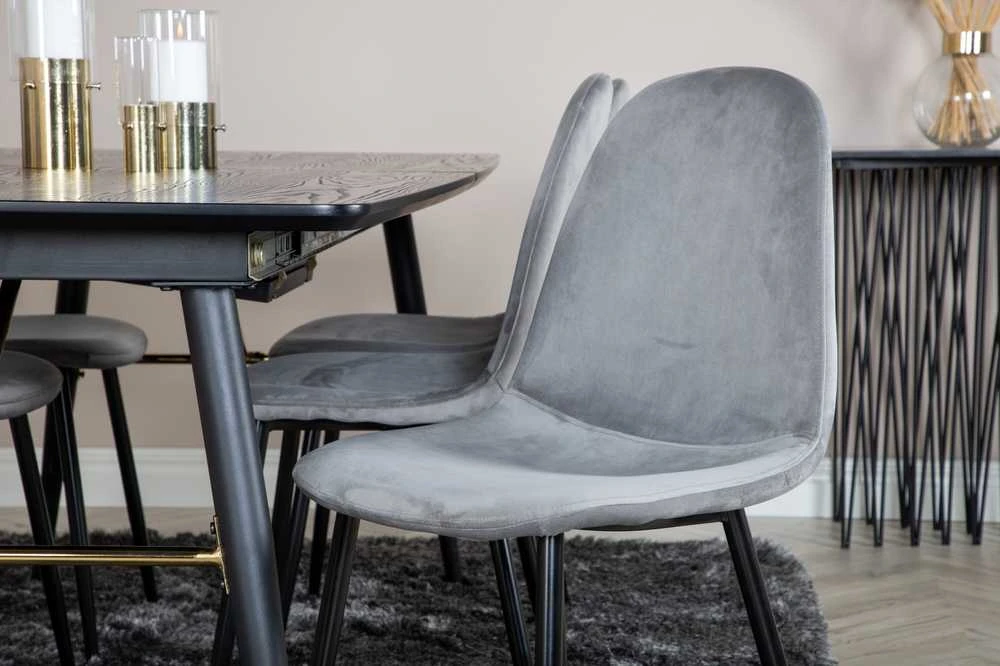 Venture Design Valgomasis stalas, auksinė ištempimo galimybė, 180x85 cm, juodas, Valgomasis kėdė, Polar, 88x42.5 cm, šviesiai pilka