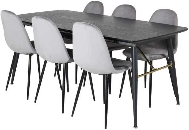 Venture Design Valgomasis stalas, auksinė ištempimo galimybė, 180x85 cm, juodas, Valgomasis kėdė, Polar, 88x42.5 cm, šviesiai pilka