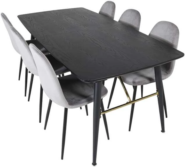 Venture Design Valgomasis stalas, auksinė ištempimo galimybė, 180x85 cm, juodas, Valgomasis kėdė, Polar, 88x42.5 cm, šviesiai pilka