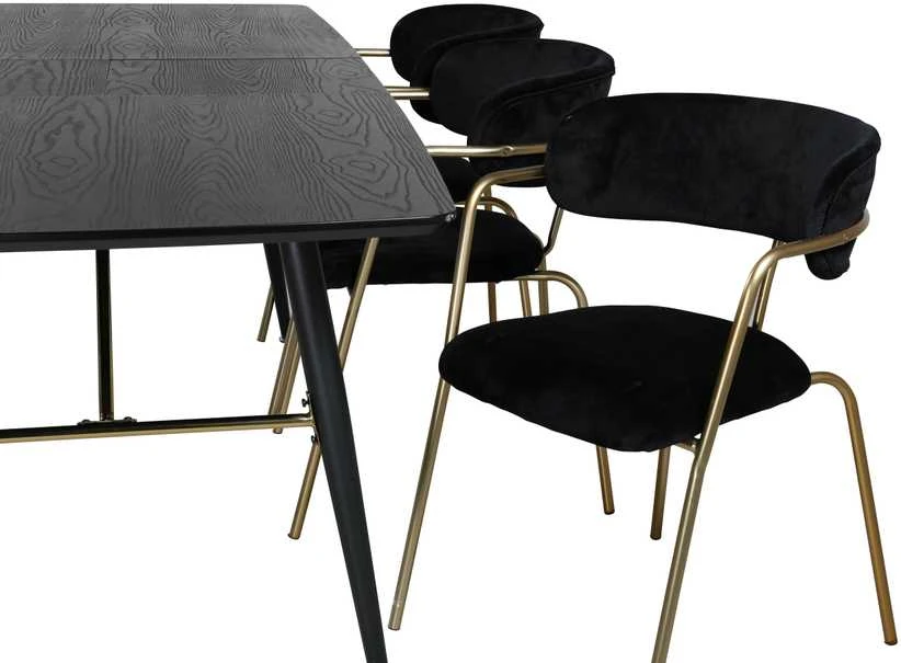 Venture Design Valgomasis stalas, aukso pratęsimas, 180x85 cm, juodas
