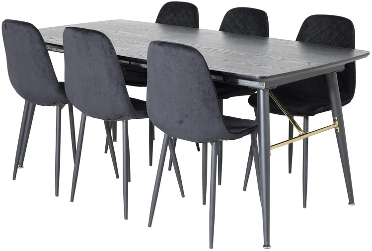 Venture Design Valgomasis stalas, aukso pratęsimas, 180x85 cm, juodas, Valgomasis kėdė, Polarinis deimantas, 86x44 cm, juoda