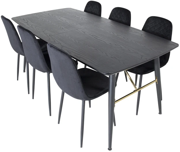 Venture Design Valgomasis stalas, aukso pratęsimas, 180x85 cm, juodas, Valgomasis kėdė, Polarinis deimantas, 86x44 cm, juoda