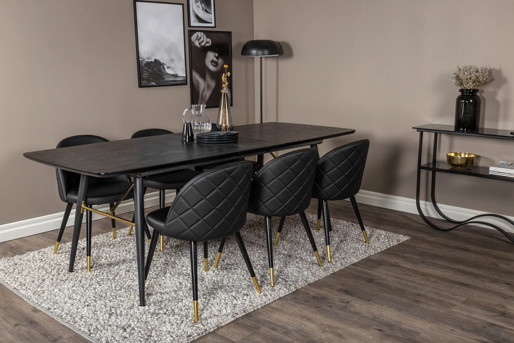 Venture Design Valgomasis stalas, aukso pratęsimas, 180x85 cm, juodas