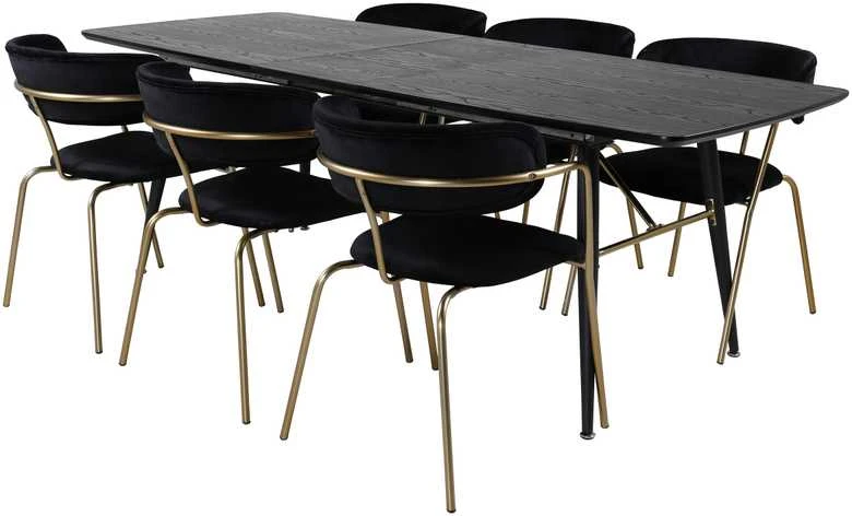 Venture Design Valgomasis stalas, aukso pratęsimas, 180x85 cm, juodas