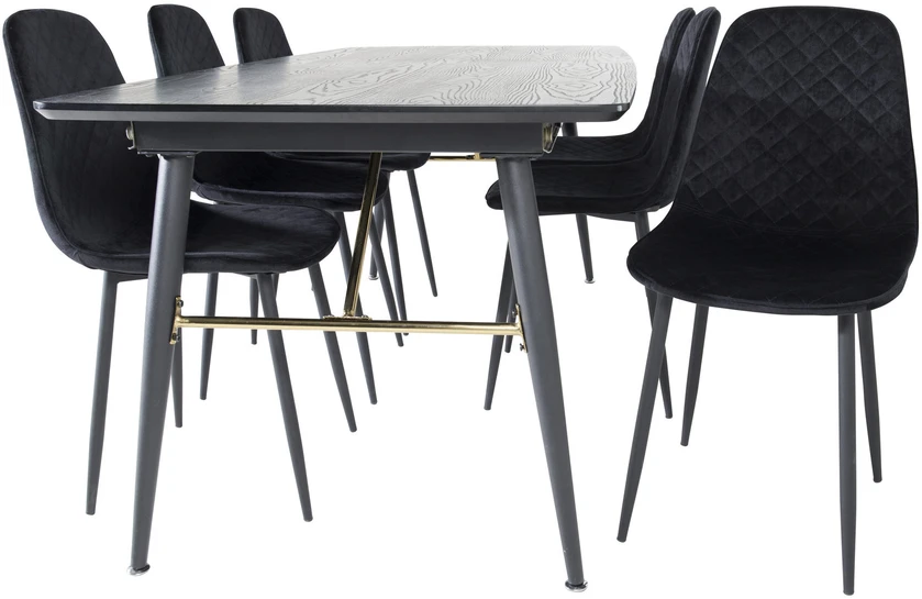 Venture Design Valgomasis stalas, aukso pratęsimas, 180x85 cm, juodas, Valgomasis kėdė, Polarinis deimantas, 86x44 cm, juoda