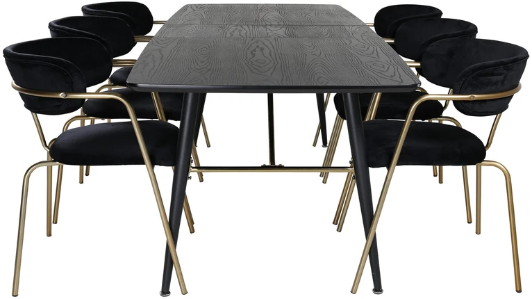 Venture Design Valgomasis stalas, aukso pratęsimas, 180x85 cm, juodas